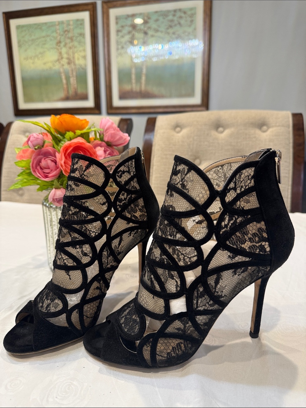 Authentic Jimmy Choo Lace Cutout High Heel Booties - Picture 2 of 12
